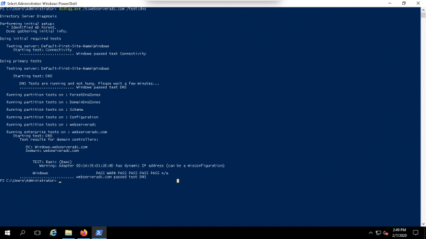 DCDiag to Test DNS